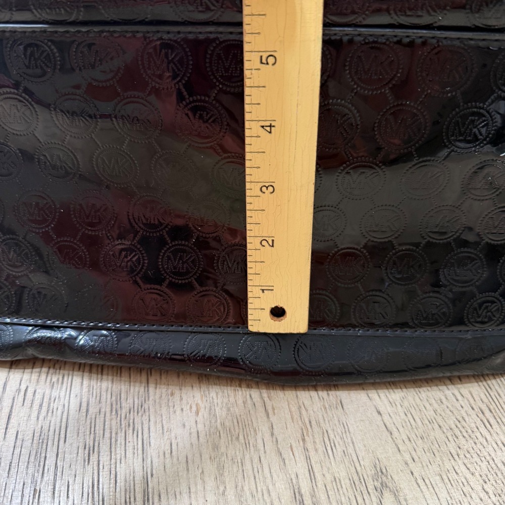 Michael Kors Grayson Black Patent Leather Monogram Satchel Handbag Gold Hardware - Picture 4 of 16